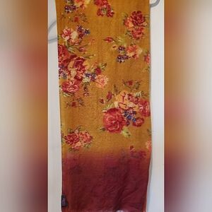 Floral Scarf with Red and Yellow Gradient